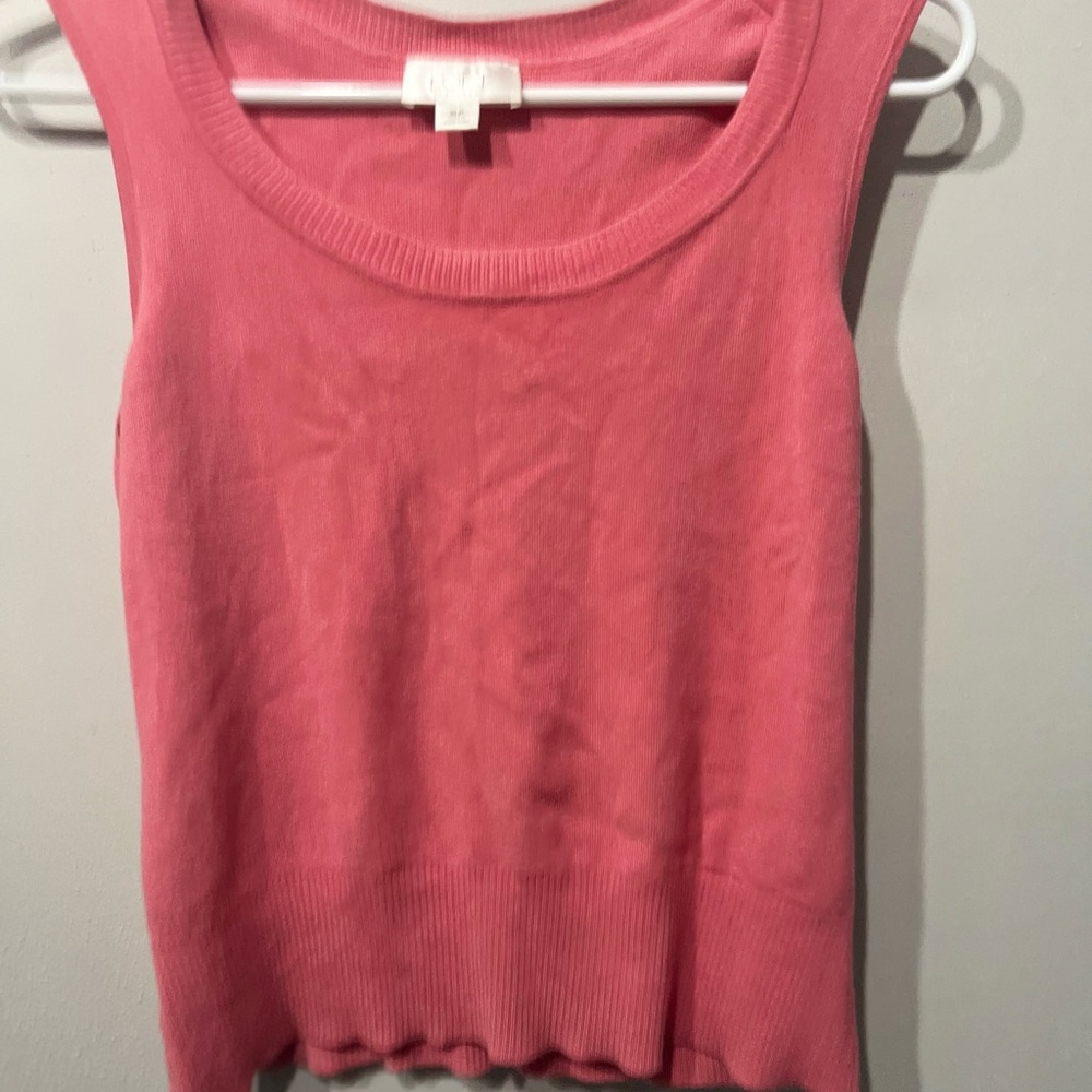 Loft pink sleevless sweater tank top, scoop neck, ribbed trim, Size XLP  #summer